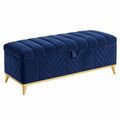 Banc coffre de rangement 120 x 40 x 45 cm en velours bleu marine style contemporain