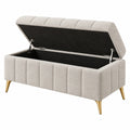 Banc coffre 120 x 45 x 47 cm en tissu beige avec pieds métal doré style moderne