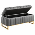 Banc coffre 120 cm gris en revêtement synthétique capitonné avec rangement
