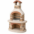 Barbecue extérieur en pierre beige 140 x 90 x 230 cm avec foyer à bois et grilles métalliques