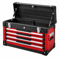 Coffre à outils 80 x 40 x 50 cm en acier rouge et noir avec 6 tiroirs et couvercle relevable