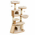Arbre à chat 60 x 50 x 145 cm en bois beige avec griffoirs et niches