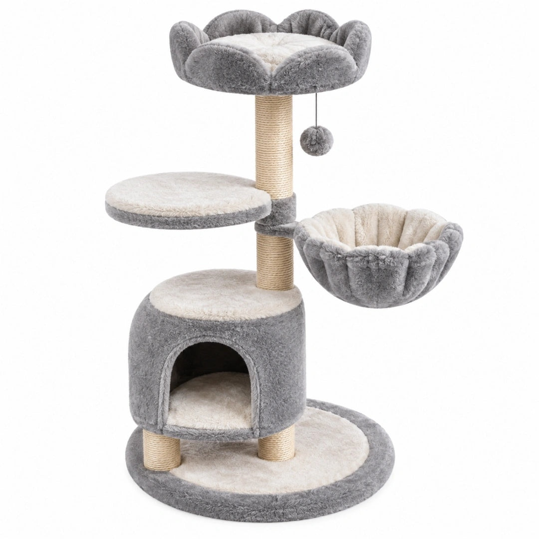 Arbre à chat 50 x 120 cm en sisal gris et beige avec plateformes et niche