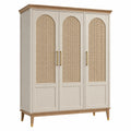 Armoire 150 x 60 x 200 cm en bois beige et naturel avec portes en cannage style rétro