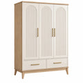 Armoire 120 x 50 x 190 cm en panneaux de bois blanc et chêne clair à 3 portes et 2 tiroirs style contemporain