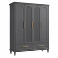 Armoire de rangement 160 x 55 x 200 cm en panneaux de bois gris anthracite à 4 portes et 2 tiroirs style classique