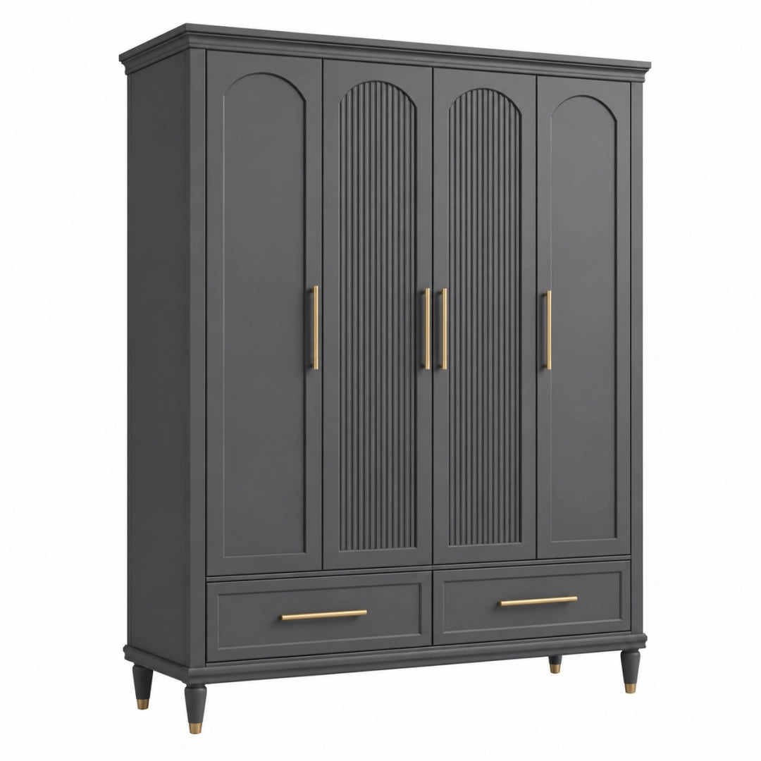 Armoire de rangement 160 x 55 x 200 cm en panneaux de bois gris anthracite à 4 portes et 2 tiroirs style classique