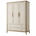 Armoire de rangement 140 x 55 x 200 cm en bois beige à 3 portes et 2 tiroirs style classique