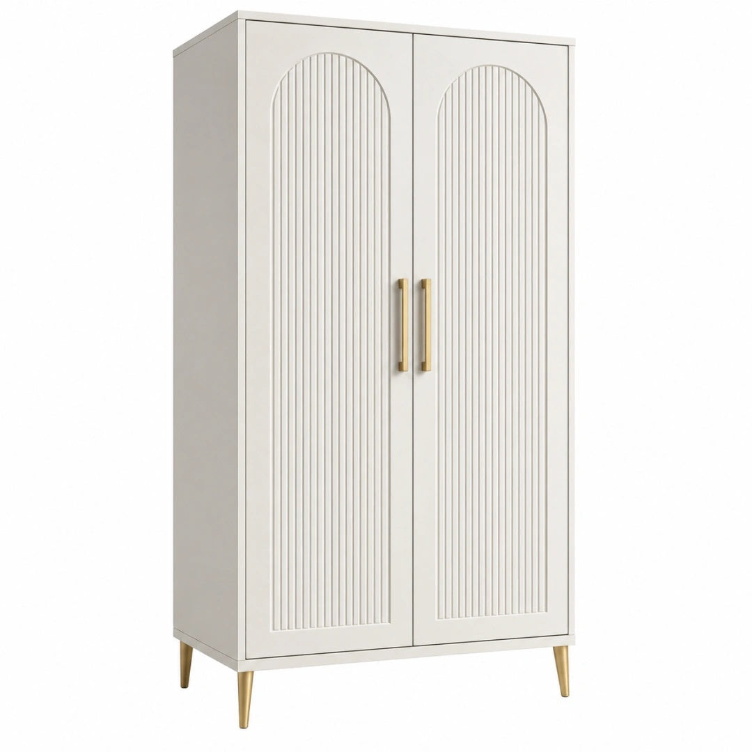 Armoire 90 x 50 x 180 cm en bois blanc et doré à 2 portes style contemporain