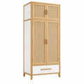 Armoire de rangement 80 x 40 x 190 cm en bois naturel et blanc avec portes en cannage