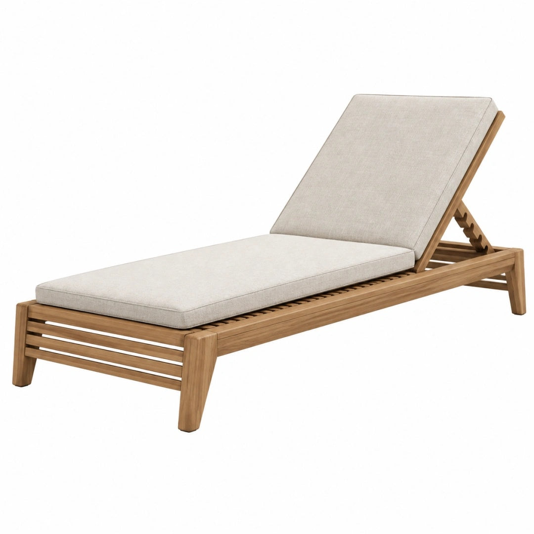 Chaise longue 200 x 70 cm en bois beige avec dossier réglable pour extérieur
