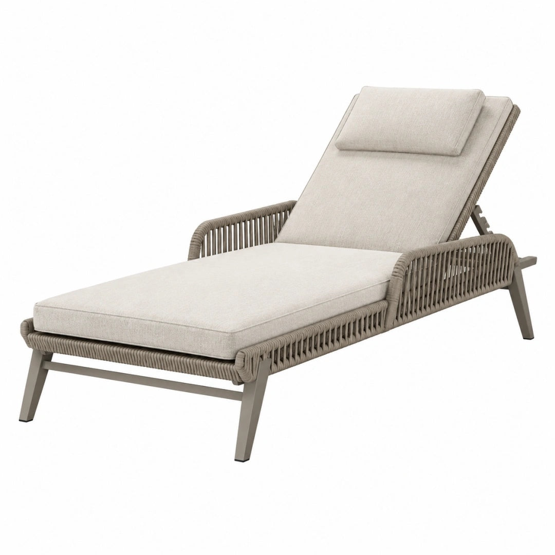 Chaise longue de jardin 200 x 75 cm en aluminium beige avec dossier réglable