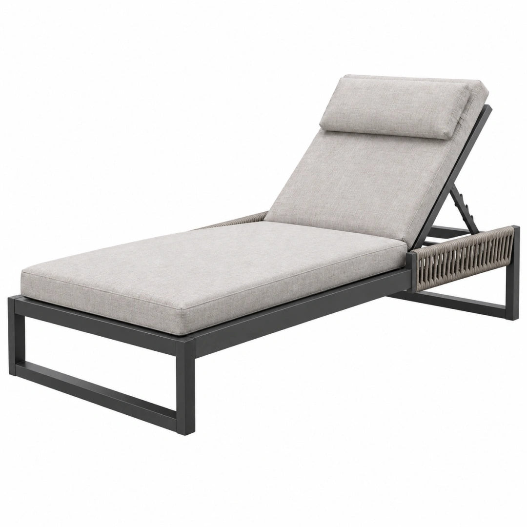 Bain de soleil 200 cm en aluminium gris avec dossier réglable pour extérieur