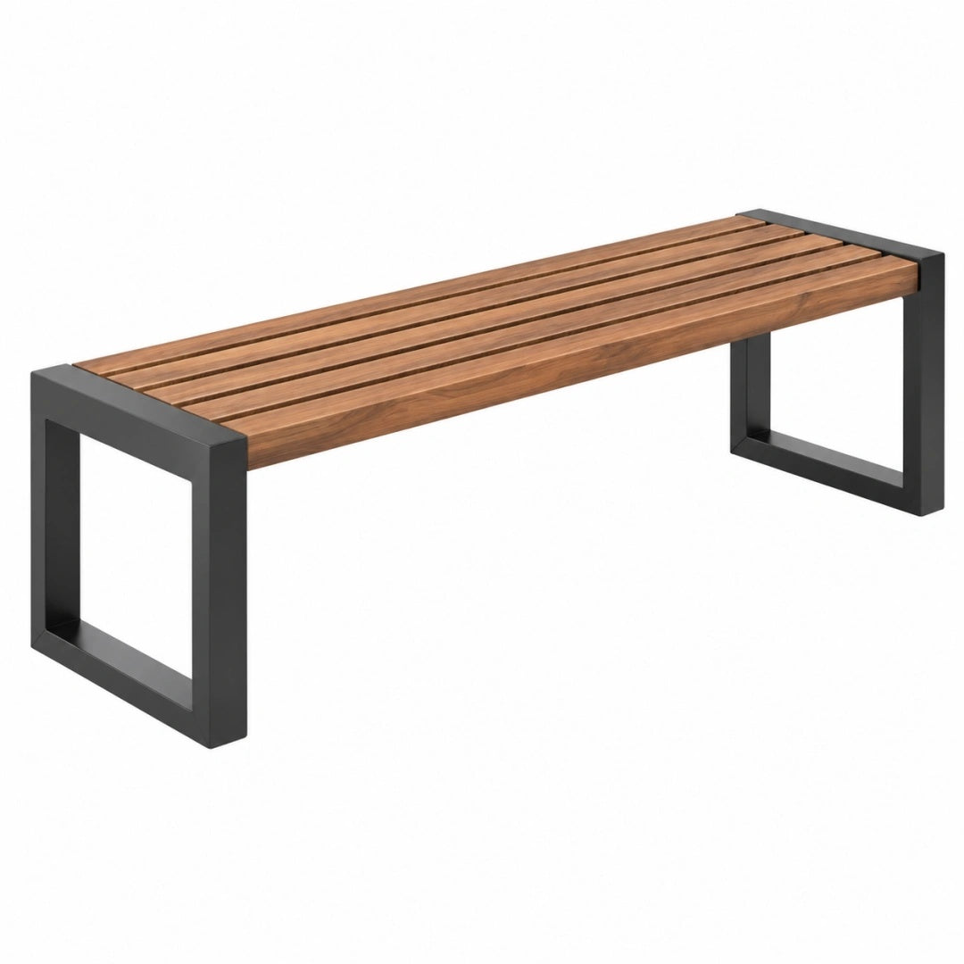 Banc de jardin 120 x 35 x 45 cm en bois massif marron et métal noir style industriel