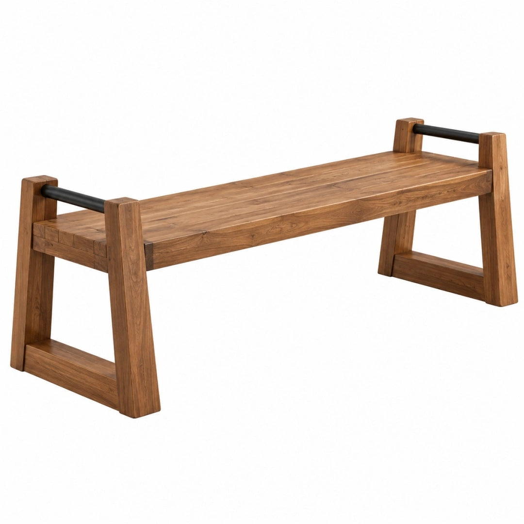 Banc 140 x 40 x 45 cm en bois marron avec poignées noires style industriel