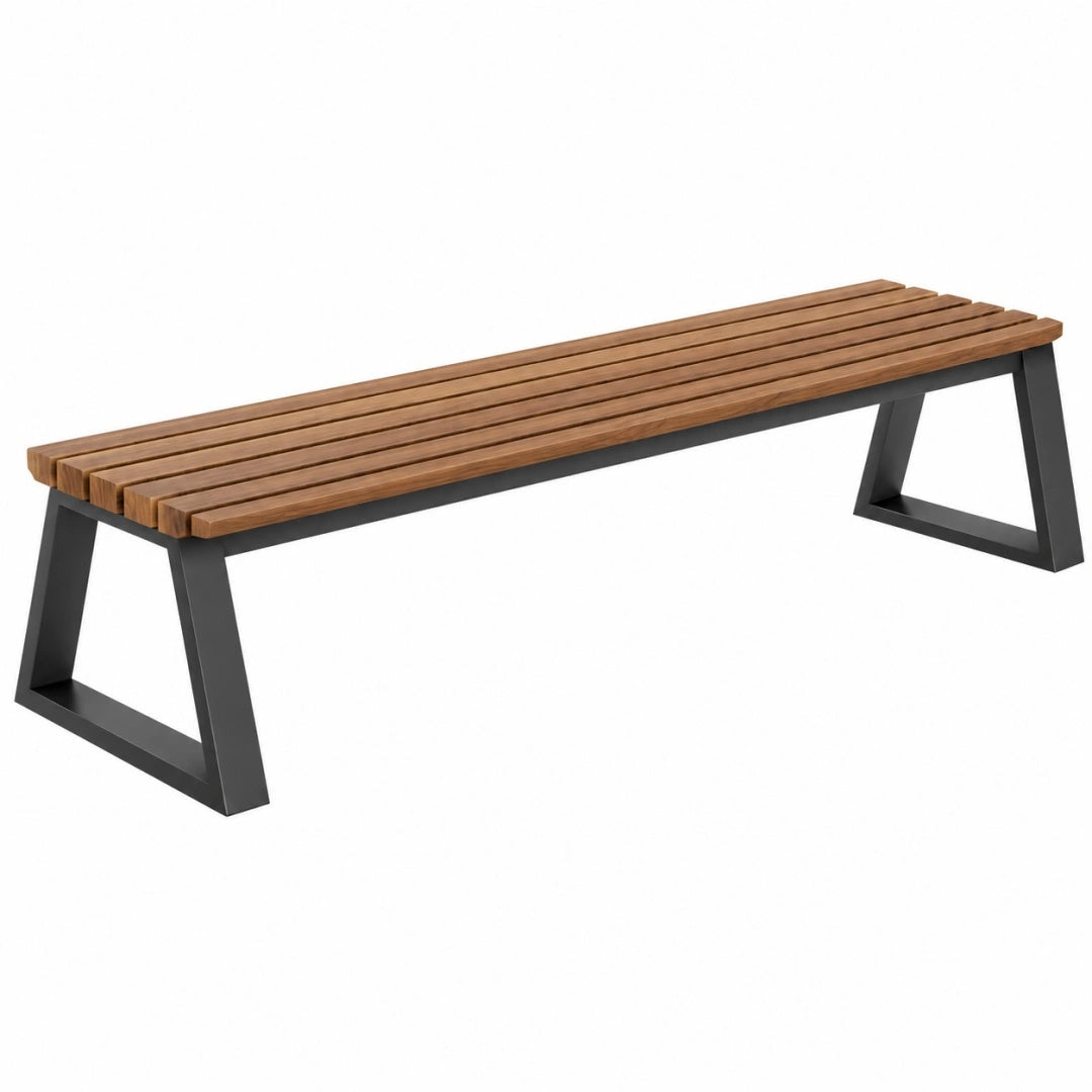 Banc de jardin 180 cm en bois brun et métal noir style industriel