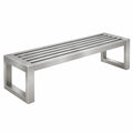 Banc de jardin 120 x 35 x 45 cm en acier inoxydable argenté à lattes style contemporain