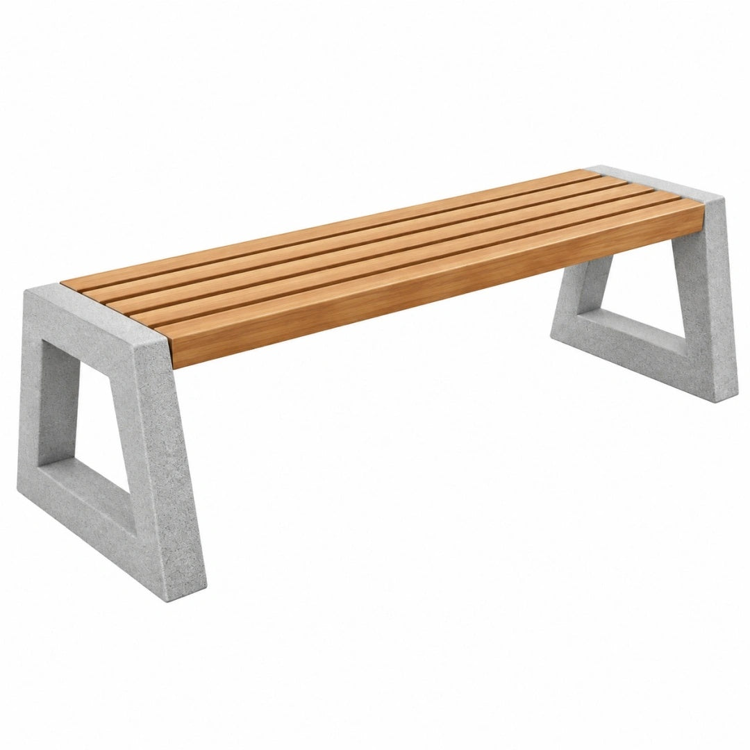 Banc de jardin 150 x 40 x 45 cm en bois et béton marron gris style contemporain