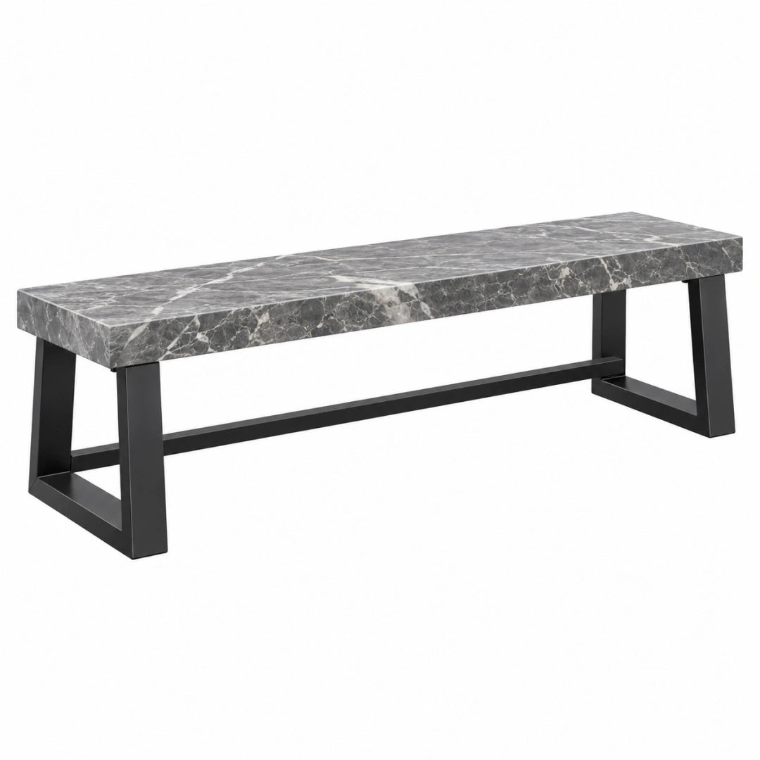 Banc 140 x 40 x 45 cm effet marbre gris avec structure en métal noir style industriel