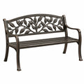 Banc de jardin 122 cm en métal brun style végétal à lattes