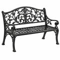 Banc de jardin 122 x 61 x 91 cm en métal noir style classique à dossier ajouré
