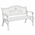 Banc de jardin 122 x 62 x 90 cm en métal blanc style romantique à dossier ajouré